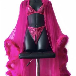 Hot pink fur lace robe